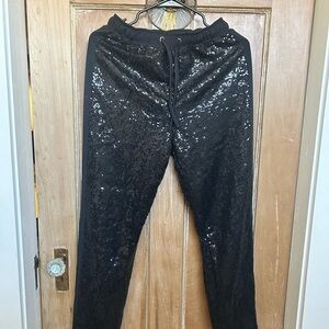 Black Sequin Jogger Pants Size M | Sparkly Lounge Pants